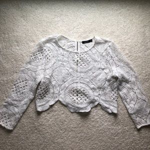 Cropped white knit detail top